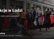 Atrakcje w Łodzi – grupa znajomych przy zabytkowym tramwaju TramParty na brukowanej ulicy