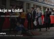 Atrakcje w Łodzi – grupa znajomych przy zabytkowym tramwaju TramParty na brukowanej ulicy