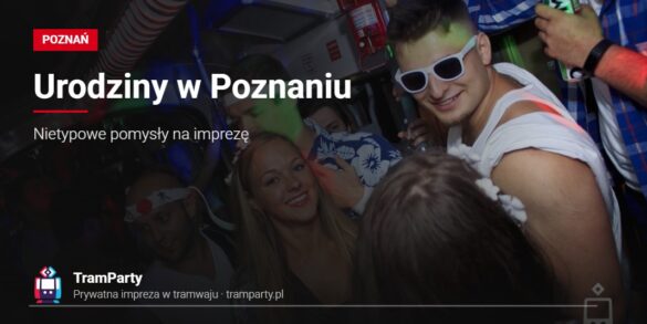 Urodziny w Poznaniu – goście bawią się w imprezowym tramwaju TramParty w kolorowych światłach