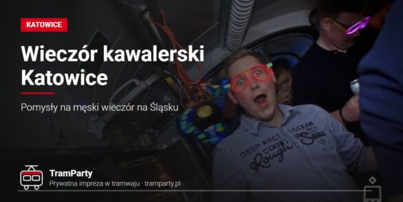 Wieczór kawalerski w Katowicach – rozbawiony uczestnik imprezy w tramwaju TramParty w klubowych światłach